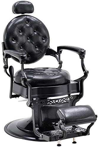 BarberPub Heavy Duty Metal Vintage Barber Chair All Purpose Hydraulic Recline Salon Beauty Spa Chair Styling Equipment 3849 (All Black)