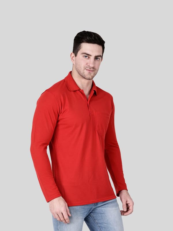 Image of Full Sleeve Men's Polo T-Shirt | Regular Fit, Soft & Breathable Cotton Blend Fabric | Classic Polo Collar, Casual & Office Wear | Available in Sizes M to 6XL, Multiple Colors