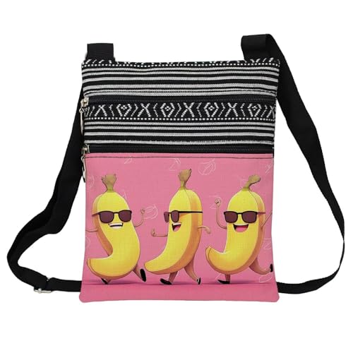 Funny Banana Messenger Bag Small Ethnic Pattern Printed Adjustable Strap Crossbody Zipper Bag Funny Banana Phone Bag Wallet Cute Shoulder Handbag for Women