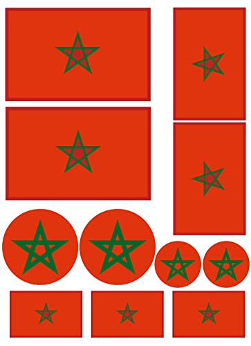 Daged Juego de 11 pegatinas autoadhesivas de la bandera de Marruecos, FS