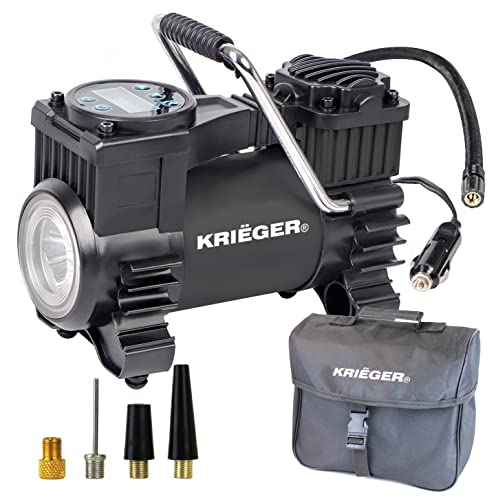 K KRIËGER Compresor de aire eléctrico, bomba de aire portátil para coche con función de apagado automático, kit de compresor de coche con presión preestablecida, pantalla LCD y bolsa de transporte Cover