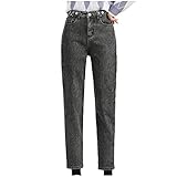 Teddy Fleece Jeans Damen Thermoleggins Modisch Thermohose mit Jeansoptik Herbst Winter Dicke Warm Gefüttert Thermojeans Frauen Outdoor Sport Jogging Freizeit Thermounterhosen Damen Thermo Leggings