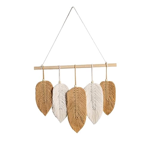 Tapiz de pared de macramé para salón bohemio: decoración de hojas tejidas colgantes
