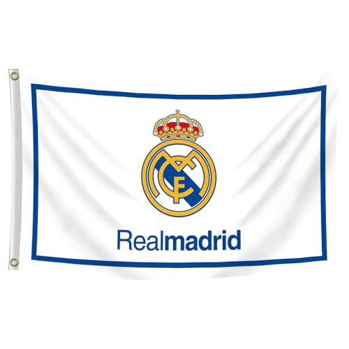 Konern Real Madrids Flag Banner 3x5 feet Soccer Durable Double Sides Football Soccer 2 Grommets(Duplex printing Bright & Vibrant 150D Polyester Brass grommet design is durable)