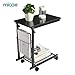 micoe C Shape Side Table Adjustable End Table with Side Basket and Bottom Mesh Storage Design Four Swivel Wheels with Brakes, Metal Frame MDF Wooden Board,