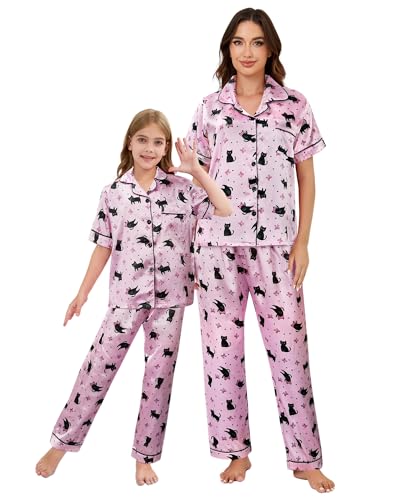 Mommy and Me Pajamas Mother Daughter Family Matching Women Sleepwear Button Down Silky Satin Short...