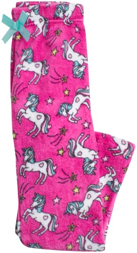 Sleep & Co Girls' Pajama Bottoms - Fleece Lounge Pants, Slippers: Puppies, Pandas, Unicorns (5-16), Size 10/12, Raspberry Sorbet Unicorns #TOP1