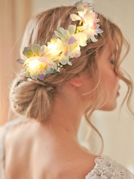 Fashband Flower Crown Headbands Light up Wreath Garland Headband Glow Hair Accessories Party Headdress for Women and Girls (Purple) - Image 2