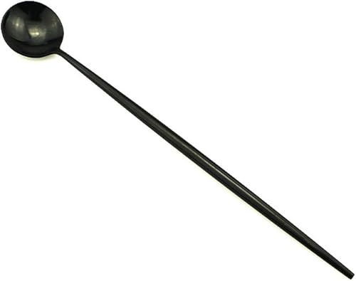 Miniatura 2 de JASHII Juego de 4 piezas de cuchara de mango largo negro pulido espejo 1810 cuchara de helado de acero inoxidable 1810 cuchara de té cuchara de té