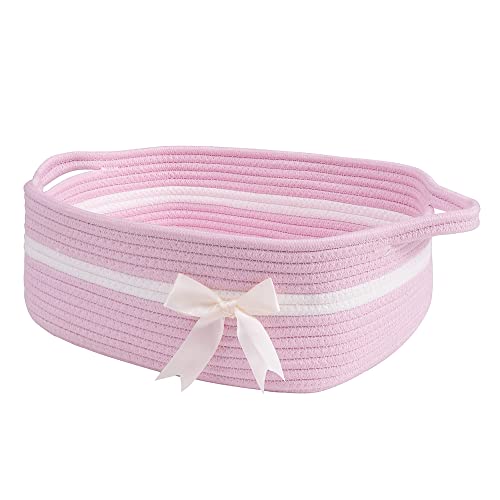 CHICVITA Small Woven Rope Gift Basket, Decorative Shelf Basket, Pink