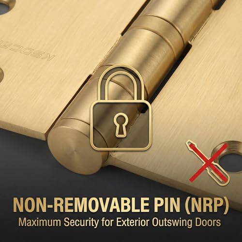 Brushed Gold 4 inch x 4 inch Stainless Steel Door Hinges,Heavy Duty Interior/Exterior Door Hinge,Rust-Proof,304 SS Ball Bearings,Non-Removable Pin (NRP),4" (101mm) x 4" (101mm),SquareCorner,2 Pack by KSDCMRS - Used condition - Image 6