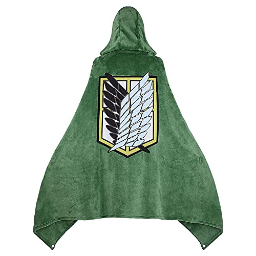 Attack on Titan Blanket-Hooded Daily Nap Sofa Flannel Fleece Throw Shawl with Embrodiery -Wings of Freedom Cloak Cosplay Costume Cape 3DPrinted Quilt with AOT Japan Anime Unisex Stretchy (XL)