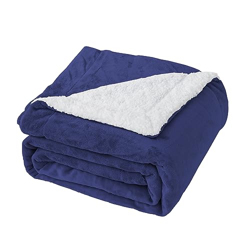 Good Nite Blanket 150x200cm Reversible Sherpa Fleece Fluffy Polyester Throw Blanket Soft and Warm Bed Blankets for Home life and Travel Machine Washable (Navy,Double)