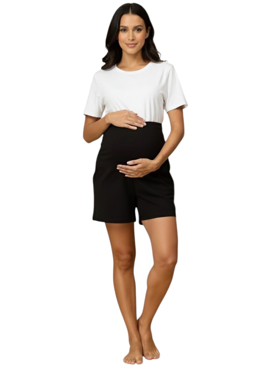 Maternity Shorts for Women | Soft & Stretchy Comfortable Fit | Over Belly Support | Pre & Post Pregnancy Wear for New Mom |-image-0