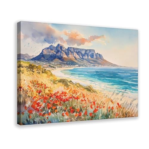 FtAmHbf Cape Town Watercolor Poster Wall Art Decor Print Picture Paintings for Living Room Bedroom Decoration Style:Frame 24x36inch