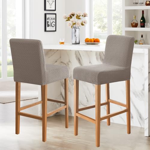 Image of FUANGUI Bar Stool Covers Set of 2, Stretch Bar Stool Seat Covers | Washable Removable Bar Chair Covers with Backs Slipcovers, Bar Chair Covers Square for Kitchen Dining Room Cafe
