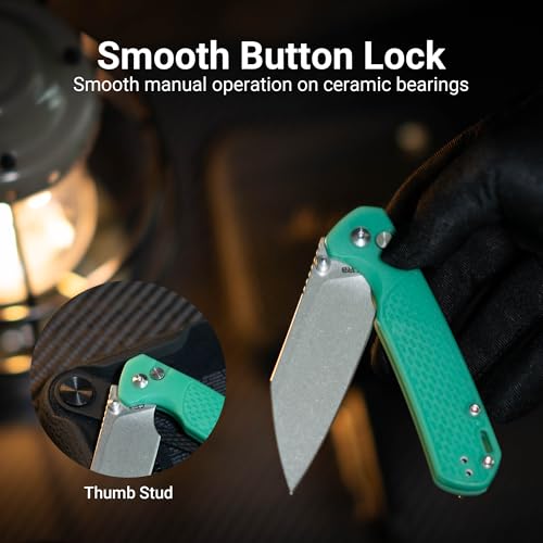 Image of CJRB Pyrite-Light EDC Knife, Thermochromic FRN Handle, Button Lock