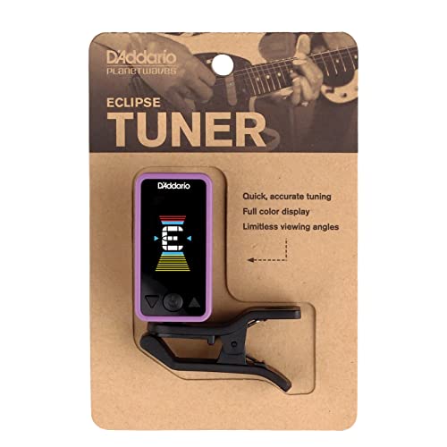 D'addario Accessories Guitar Tuner - Eclipse Headstock Tuner - Clip On Tuner For Guitar - Great For Acoustic Guitars & Electric Guitars - Quick & Accurate Tuning - Purple #TOP2