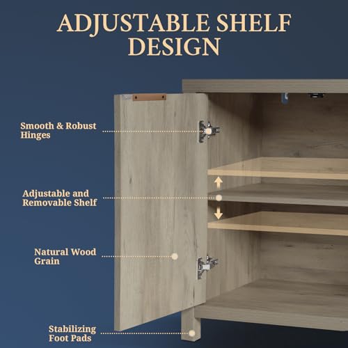 OAKHAM HOME Fluted Sideboard Buffet Cabinet with Storage, 56" Large Buffet Modern Credenza with Adjustable Shelves, Farmhouse Media Console Storage Cabinets for Living Room Entryway, Gray