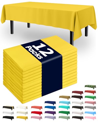 Pureegg Plastic Table Cloth Disposable 12 Pack, 54 x 108 Inch Table Cloths, Easter Party, Decorative Tablecloths, Rectangle, Lemon, Pastel Plastic Cover, Leakproof & Sturdy, Yellow