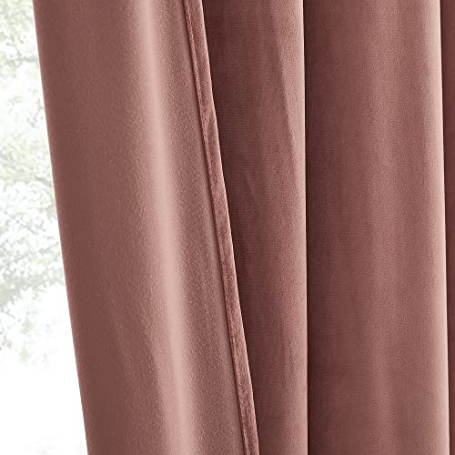 Image of RYB HOME Velvet Curtains 63 inches Long, Rod Pocket Soft Fabric Curtains & Drapes for Bedroom Cafe, Wild Rose, W 42 x L 63, 2 Panels Set | Thermal Insulated, Privacy, Sunlight UV Heat Blocking, Laundry Office, Wild Rose, W42 x L63, 2 Panels Set