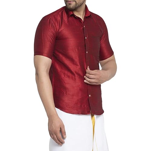 Men's Collar Shirt Classic Indian Ethnic Dupion Silk Plain Casual Fit Tunic Kurta Casual Dress Daily Wear3