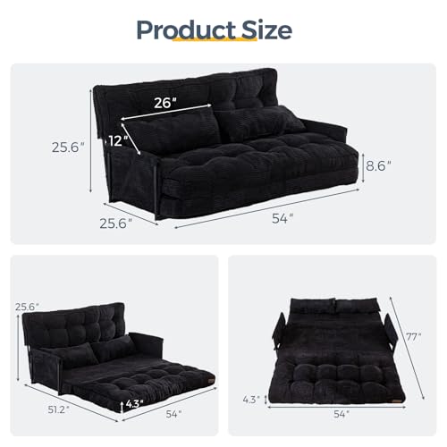 MAXYOYO Adjustable Floor Sofa Couch with 2 Pillows, Multi-Functional Bean Bag Bed, 5-Position Foldable Lazy Sofa Sleeper Bed with Armrest, Versatile Floor Seating for Reading, Black, Double - Image 3