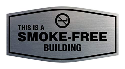 Plaque de porte Smoke Free Building argent brossé grand format contre le tabagisme