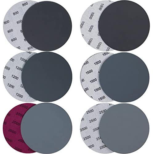alwaiiz Lot de 30 feuilles de papier abrasif 125 mm Velcro, grain 800/1000/1200/1500/2000/2500, disques abrasifs ronds humides pour bois et métal Cover