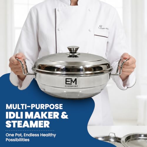 Image of Stainless Steel Idli maker Induction Bas Idli Cooker /Momo Maker /Multi Kadai /Steamer Set|Large Plates 2 Idli|2 Dhokla|1 Steamer|28cm - 4 Ltr, 3.0Kg | 3-Layer Thick Bottom | Gas & Induction Friendly