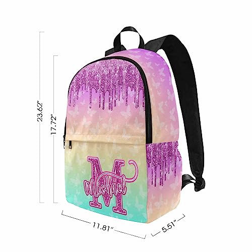 Customize Name Casual School Backpack for Kids, Personalized Deep Pink Glitter Drips with Initial Schoolbag Shoulder Bag Custom Travel Daypack for Students Boys Girls Back School Gifts Picnic4