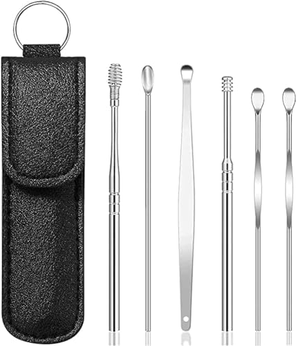 6-in-1 Earwax Removal Kit Ear Pick Ear Cleansing Tool Set Stainless Steel Ear Curette Spiral Ear Wax Remover Tool with Storage Bag for Travelling