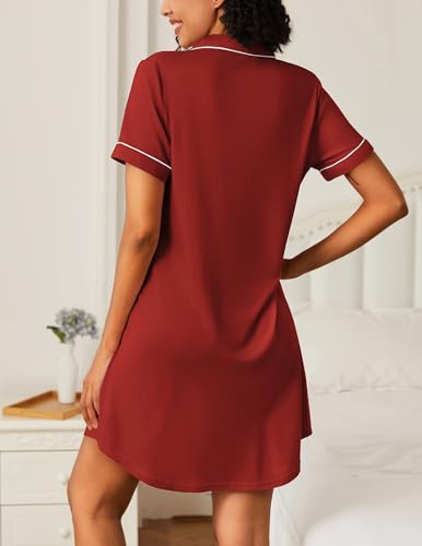 Image of Ekouaer Nightgowns for Women 2 Pack Button Down Sleepwear Short Sleeve Sleepshirts Soft Nightshirts Boyfriend Pajama Dress
