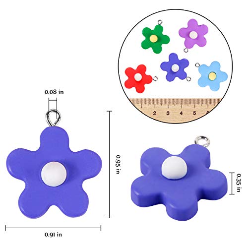 Colorful Flower Resin Pendant Charms, BENBO 40Pcs 10 Colors Flower Dangle Beads Pendants Keychain Necklace Floral Candy Charm for DIY Jewelry Making Crafting - Thumbnail 2
