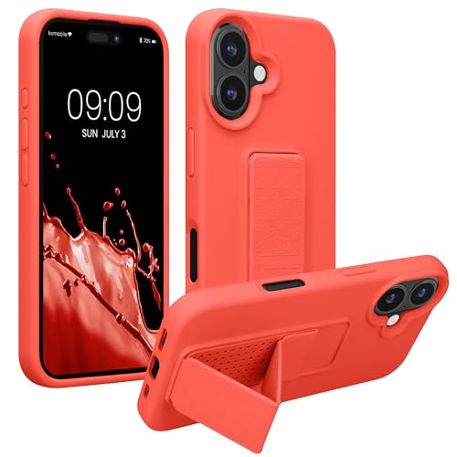 kwmobile Case Compatible with Apple iPhone 16 - Case with Hand Strap and Stand Soft TPU Silicone Coating - Coral by kwmobile - Used condition - CA$4.58