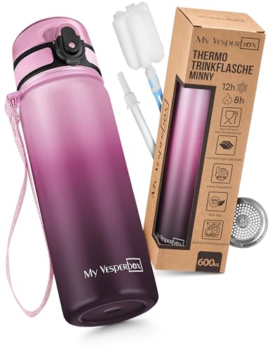 MY VESPERBOX® Edelstahl Thermosflasche Kinder [INK. STROHHALM & SIEB] - Isolierflasche für Jungen & Mädchen - Thermo Trinkflasche für Kindergarten & Schule - Auslaufsicher - BPA FREI 1