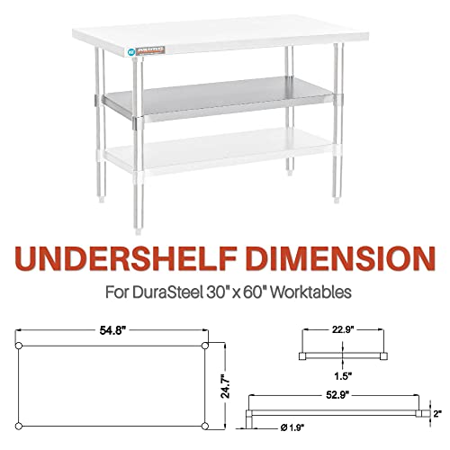 Image of DuraSteel Galvanized Under Shelf for Work Tables - Extra Adjustable Lower Shelf for 30'' x 60'' Stainless Steel and Wooden Worktables - Fits for use in Restaurant, Warehouse, Home, Kitchen, Garage