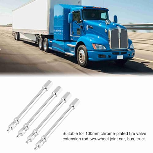 Image of 4Pcs Dually Valve Stem Extenders, 4inch 100mm Wheel Tire Valve Stem Extension Rod, Chrome Air Tyre Tire Valve Extender Wheel Adapter for Car Bus Truck Lorry Motorcycle RV