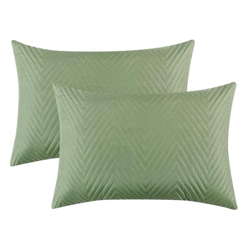Image of RD TREND Pillow Covers Set of 2 | Quilted Cotton | Soft, Cooling & Breathable | Skin & Hair Friendly | Hidden Zipper Pillowcases | Standard Size 18x28 Inches | Pine Green