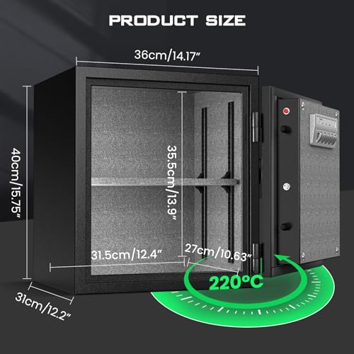 Kavey Biometric Fireproof & Waterproof Safe Box with Backlit Keypad, Dual Alarm System, Mute Function, Fingerprint Money Safe for Home Valuables