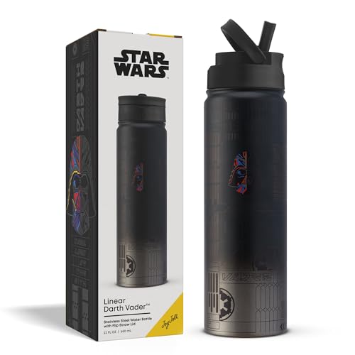JoyJolt Star Wars Linear Darth Vader Stainless Steel Water Bottle with Flip Straw Lid 22 oz Vacuum Insulated Water Bottle BPA-Free Tumbler for Sports and Travel Star Wars Gifts