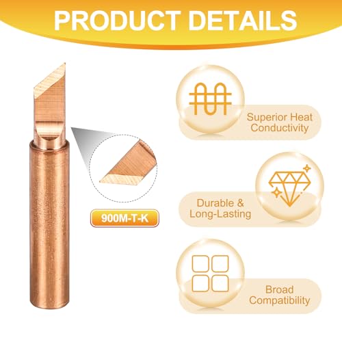 Image of MECCANIXITY 5 Pcs 900M Soldering Iron Tips Copper Non-magnetic Welding Head with Cleaning Sponge Pad Replacement for Solder Station Tip (900M-T-K)
