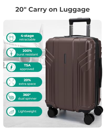 Image of BAGSMART Expandable Carry On Luggage 22x14x9 Airline Approved, Coffee Brown | Spinner Wheels, TSA Lock, Lightweight Hard Shell, Suitcase,22x14x9 Airline Approved,