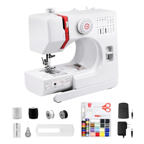 SMOCTAR Máquina de Coser Portátil, 17 Puntadas de Costura Maquina de Coser Infantil & Principiantes, Electric Sewing Machine, Multifunción, de Doble Velocidad, Con Pedal y kit de Costura