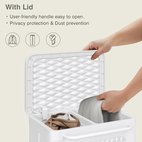 VECELO Rolling Laundry Hamper with Wheels and Lid, Foldable Plastic Laundry Basket with Handle, Rolling Divided Laundry Cart for Small Spaces, Laundry, Bathroom, Bedroom, White by VECELO - Used condition - Image 4