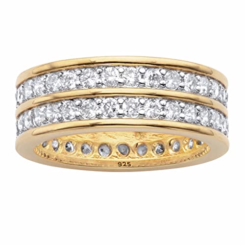 2.05 TCW Round Cubic Zirconia 14k Gold over Sterling Silver Double Row Gender Neutral Eternity Ring