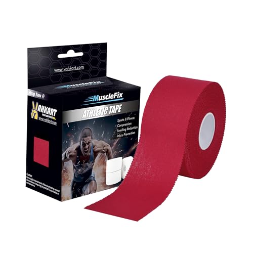 Image of Athletic Tape for Ankle, Wrist & Joint Protection, Easy-tear Breathable Soft Cotton Best Adhesive Medical Tape for Athletes & Trainers (Red, 3.8 cm * 13.7 m)