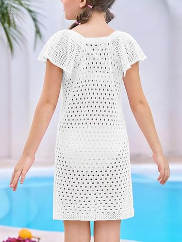 Girls Crochet Short Sleeve Swimsuits Solid Swim Kids Swimwear Beachwear Cover Up Tops4