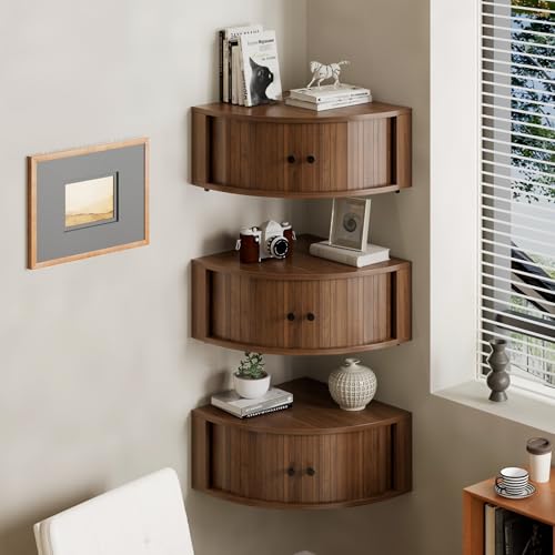 Floating Corner Shelf with Sliding Doors