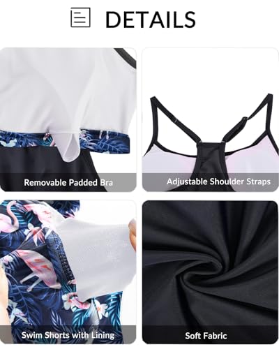 Image of Yonique Two Piece Tankini Bathing Suits T-Back Blouson Swim Tops with Boy Shorts Women Swimsuits Sporty Swimwear